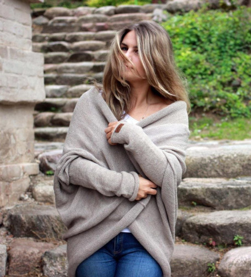 Beige Alpaca Cocoon Cardigan | ekuboo