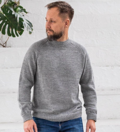 Light Gray Alpaca Raglan Sweater for Men | ekuboo