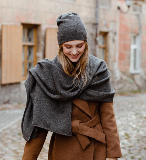 Cashmere Double Layer Hat – Dark Gray | 100% Pure Cashmere Beanie
