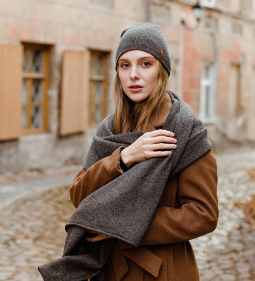 Cashmere Scarf – Dark Gray| 100% Pure Cashmere, Plain Knit