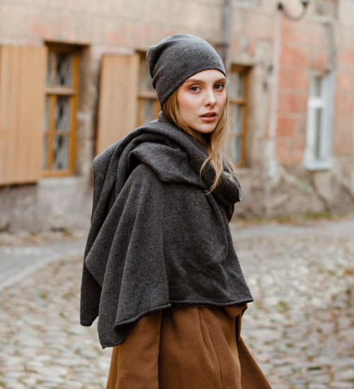 Cashmere Scarf – Dark Gray| 100% Pure Cashmere, Plain Knit