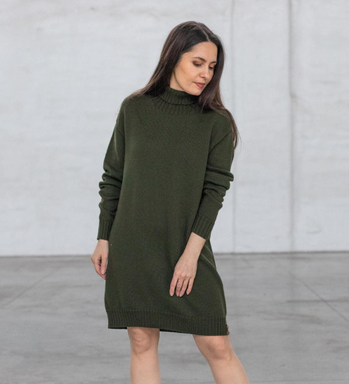 Women’s Oversized Merino Wool Turtleneck Dress – Knee Length | Knit Winter Dress