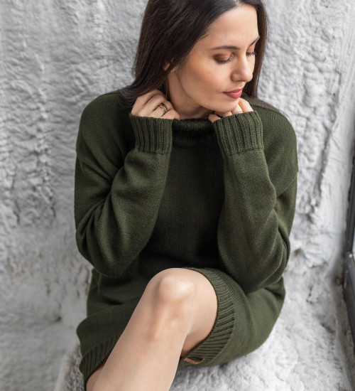 Women’s Oversized Merino Wool Turtleneck Dress – Knee Length | Knit Winter Dress