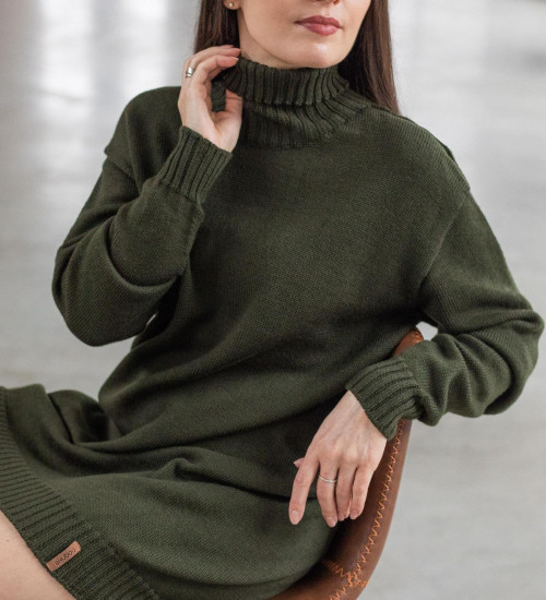 Women’s Oversized Merino Wool Turtleneck Dress – Knee Length | Knit Winter Dress