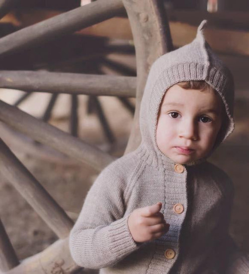 Beige Baby Alpaca Kids Hooded Cardigan – Soft, Warm & Hypoallergenic